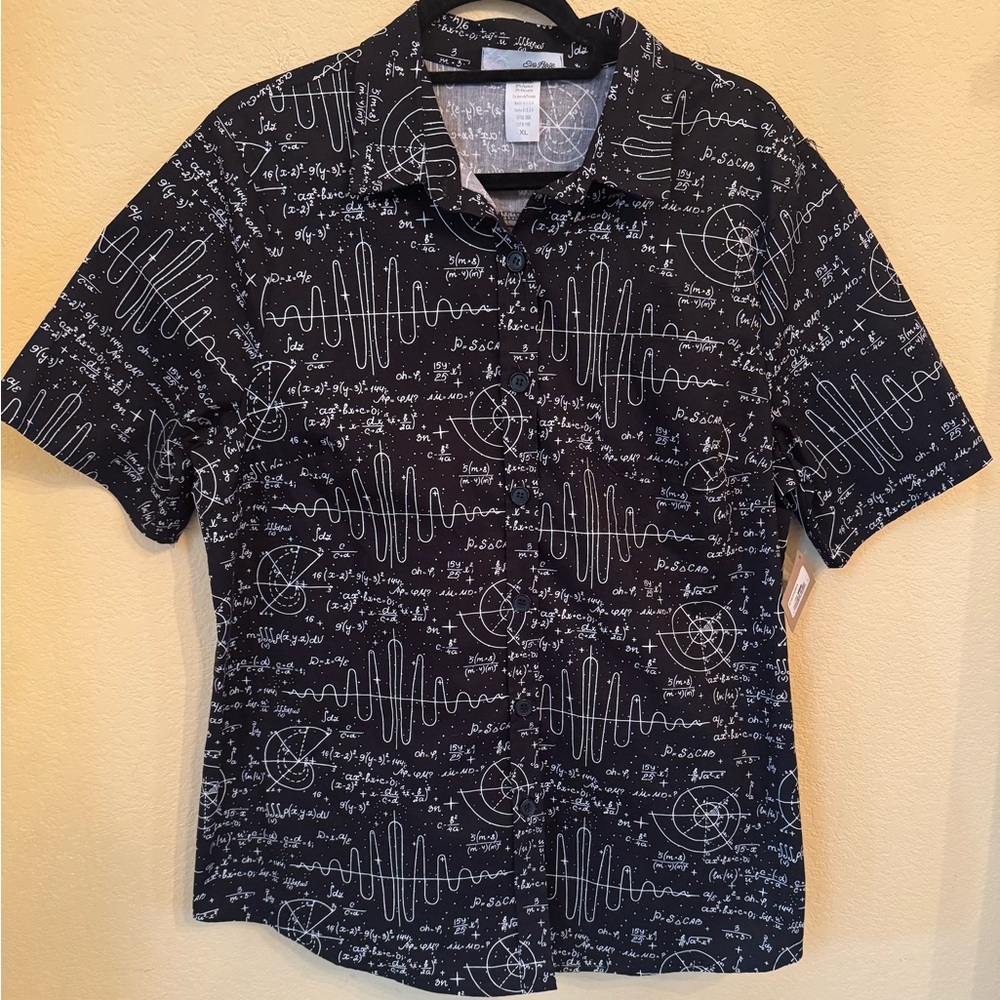 Eva Rose Novelty Print Mathematics Short Sleeve Shirt Button Down Size XL NWT